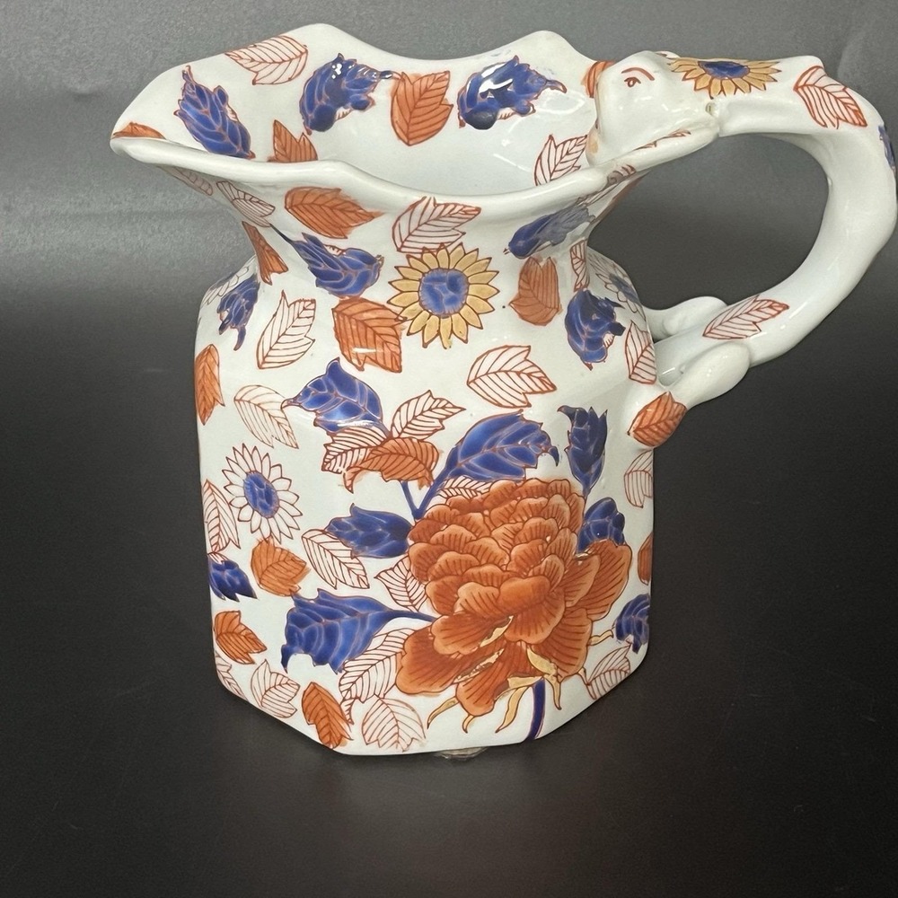 Victoria Ironstone Floral Pitcher Imari Style Hexagonal Monkey Handle Jug